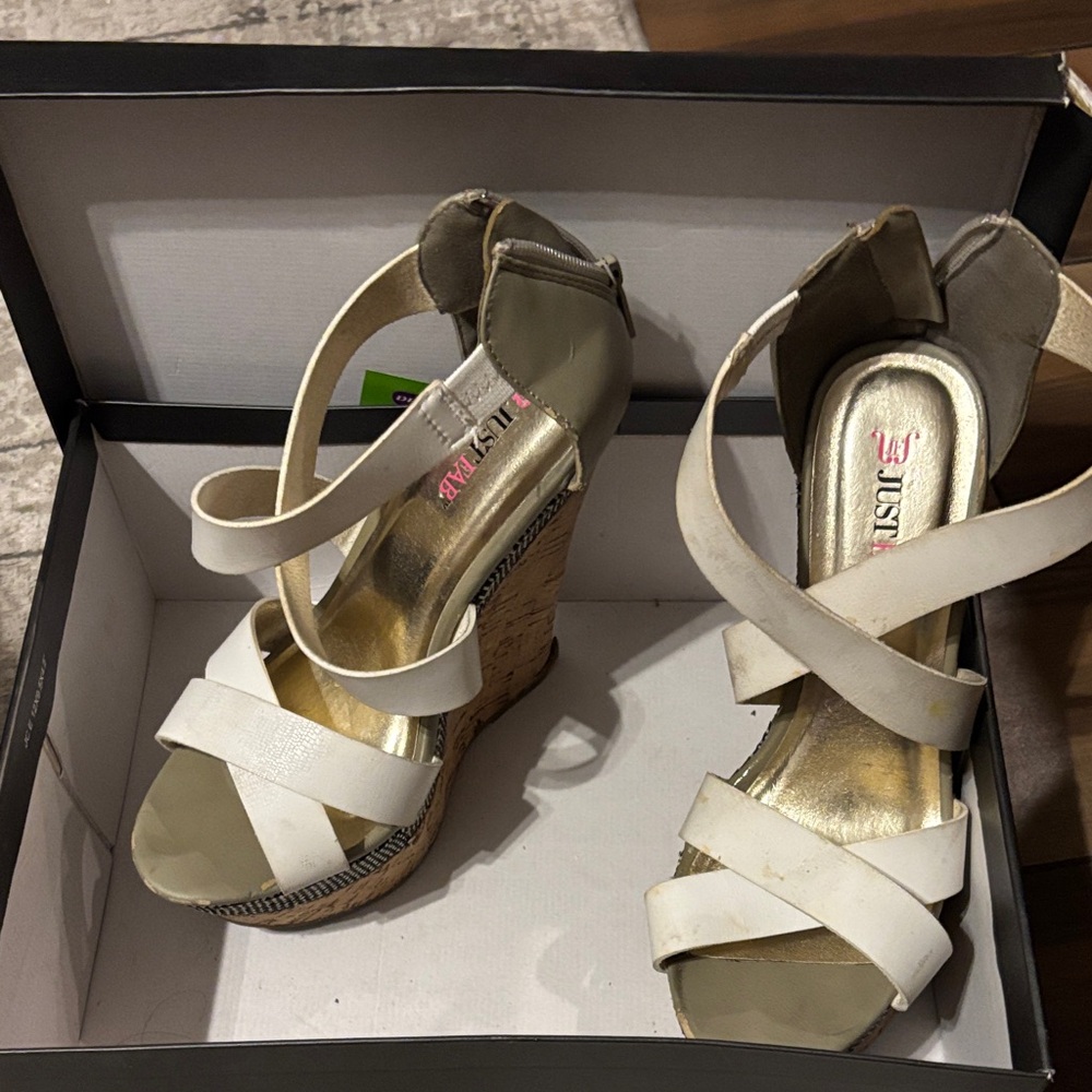 JustFab Women's Cream Wedge Sandals
